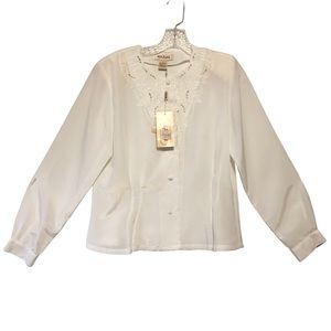 Vtg Mikado Sz 6 Long sleeve emb blouse creamy white Y2K dainty fairycore EMB NWT